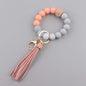 Leather PU Tassel Silicone Bead Wristlet Keychain 7