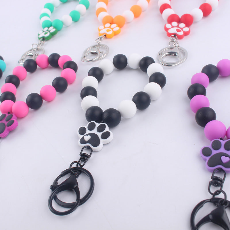 Dog Claw Silicone Bead Wristlet Keychain with Paw Charm 2