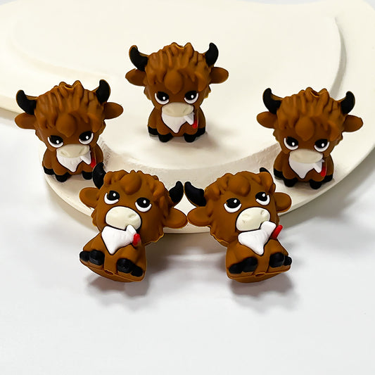 Silicone 3D Focal Beads Highland Cattle Front Facing