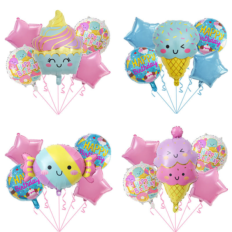 Cute Ice Cream and Candy Foil Balloon Set Birthday Party Decoration 5pcs 3