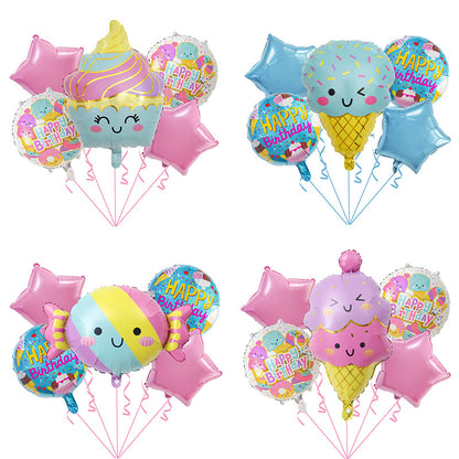Cute Ice Cream and Candy Foil Balloon Set Birthday Party Decoration 5pcs 3