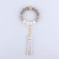 Tassel Silicone Bead Wristlet Keychain with Wooden Bead Charm 8cm 19