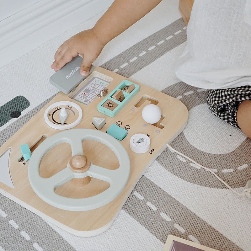 Wooden Montessori Busy Board Steering Wheel Educational Toy 5