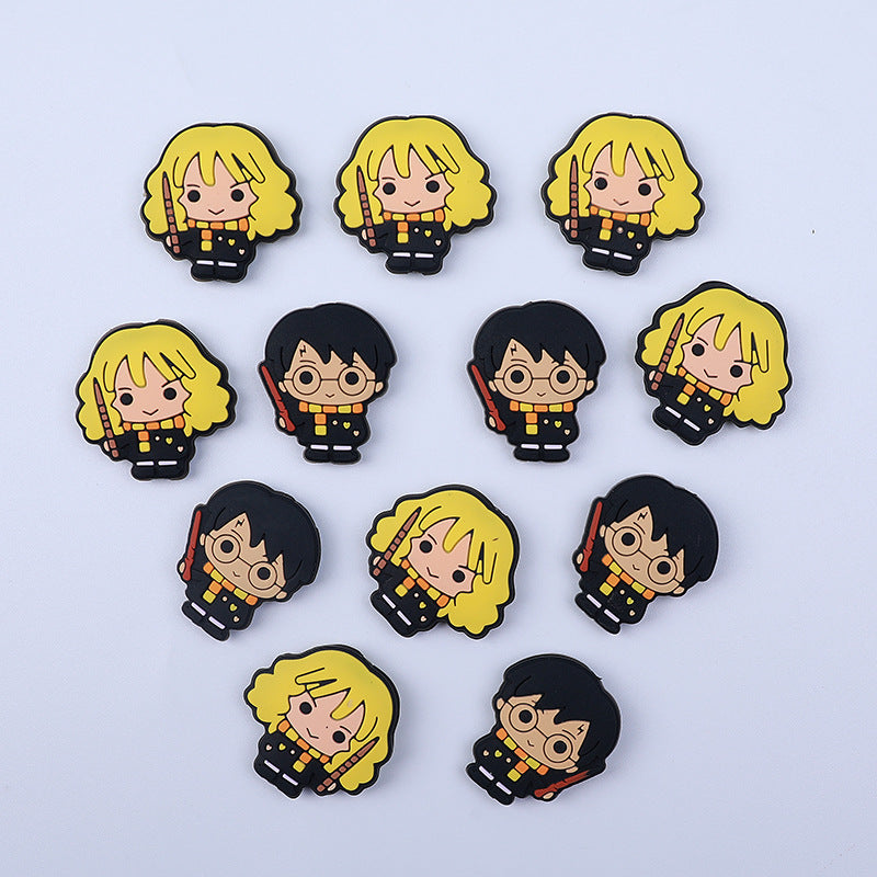 20pcs Silicone Focal Beads Anime Boy with Glasses and Wand Girl with Wand and Scarf Pinocchio Head Side Profile 4