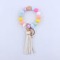 PU Leather Tassel Silicone Bead Wristlet Keychain Leopard Print 13