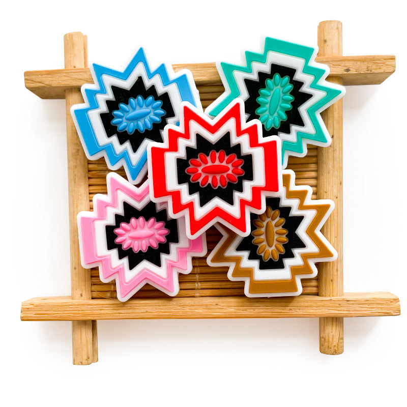 20Pcs Silicone Focal Beads Cartoon Wormhole Geometric Starburst Design 3