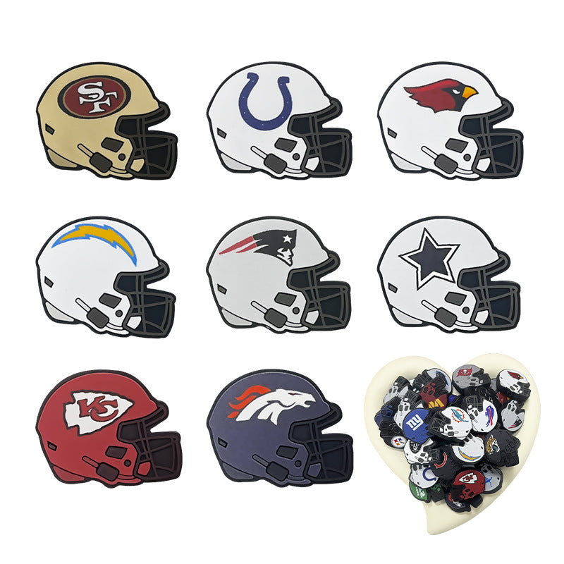 20pcs Silicone Focal Beads Football Helmet Printed Design