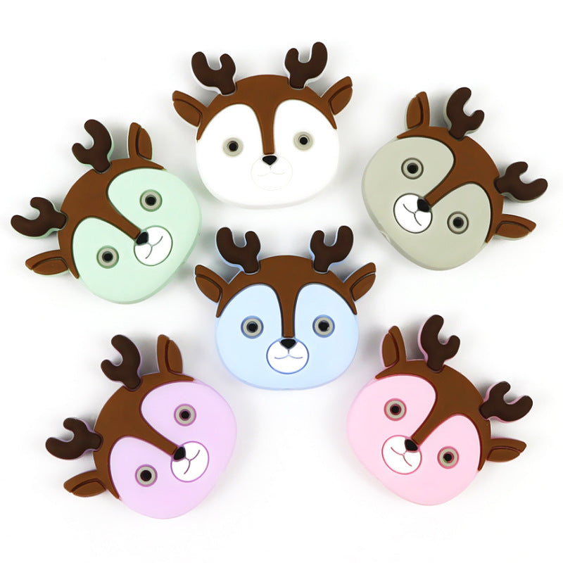 Silicone Focal Beads Cartoon Colorful Deer with Antlers