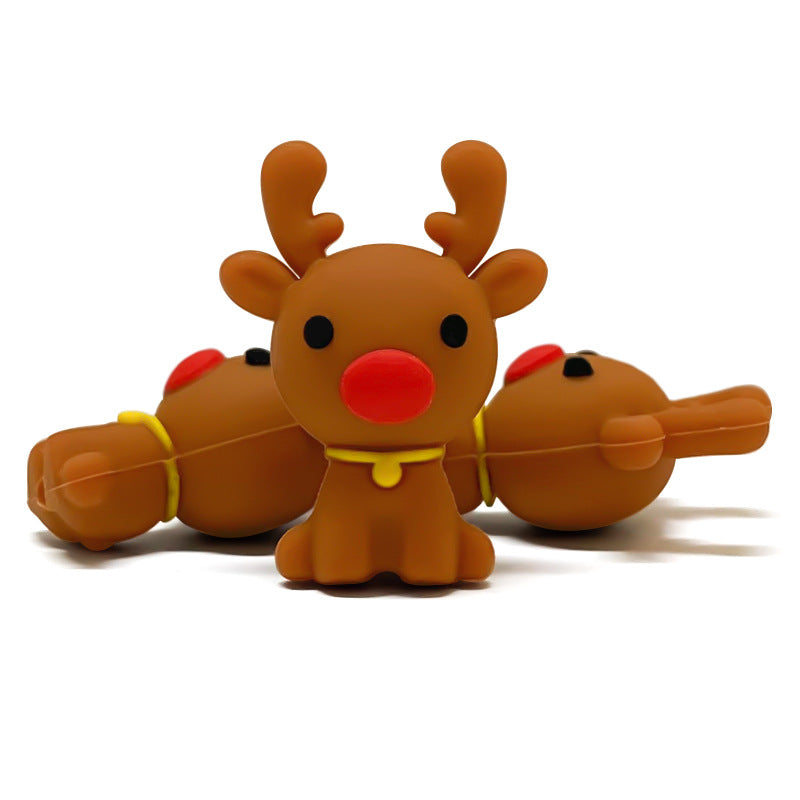 20Pcs Silicone 3D Focal Beads Christmas Mini Elk Brown 2