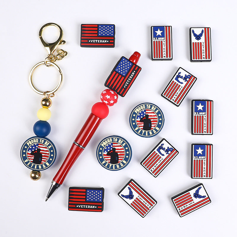 20Pcs Silicone Focal Beads Careers Veteran Flag Designs 2
