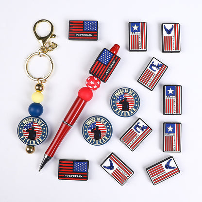20Pcs Silicone Focal Beads Careers Veteran Flag Designs 2