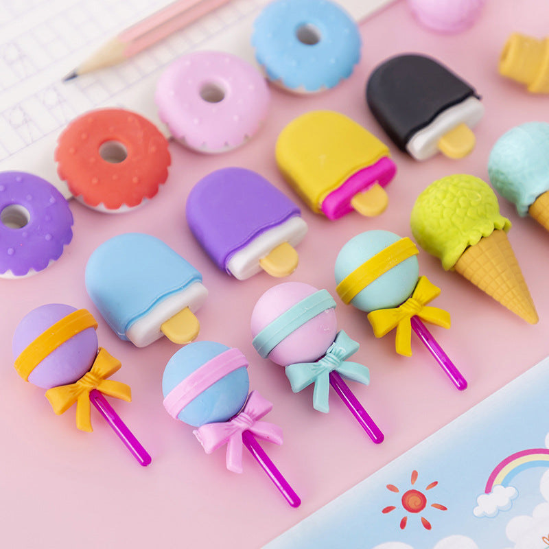 Candy Dessert Lollipop Eraser Set 4 Pack for Kids and Students 2
