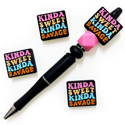 20Pcs Silicone Focal Beads Kinda Sweet Kinda Savage Text Design 3
