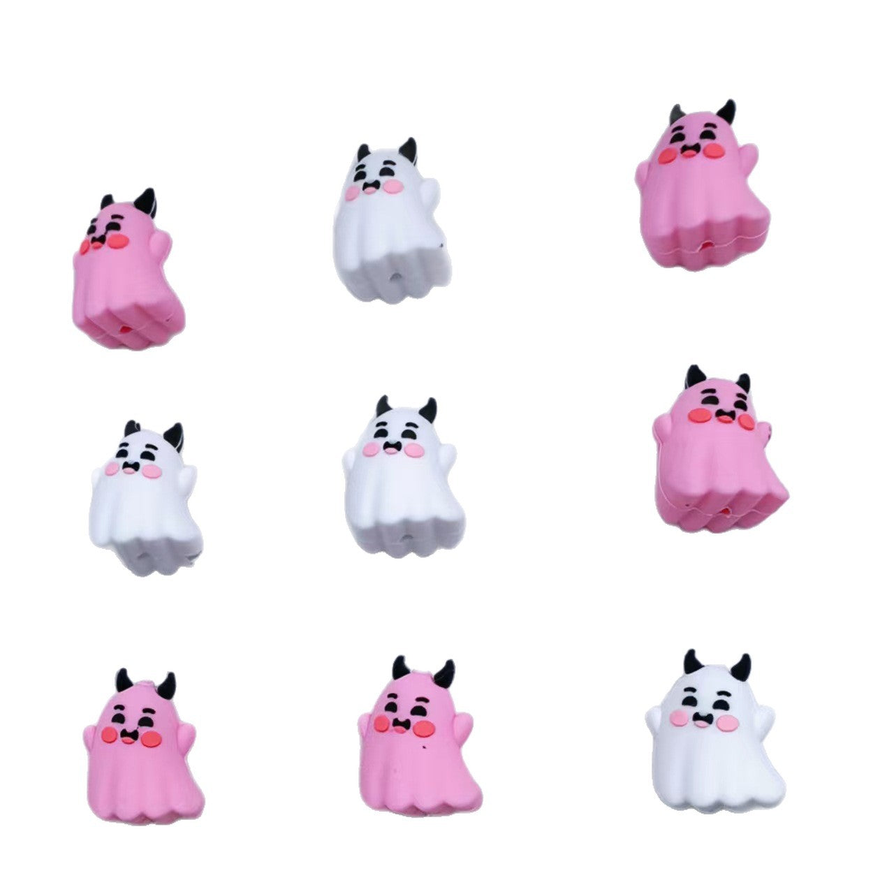 20Pcs Silicone 3D Focal Beads Cute Expression Ghost with Horns 5