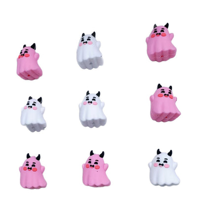 20Pcs Silicone 3D Focal Beads Cute Expression Ghost with Horns 5