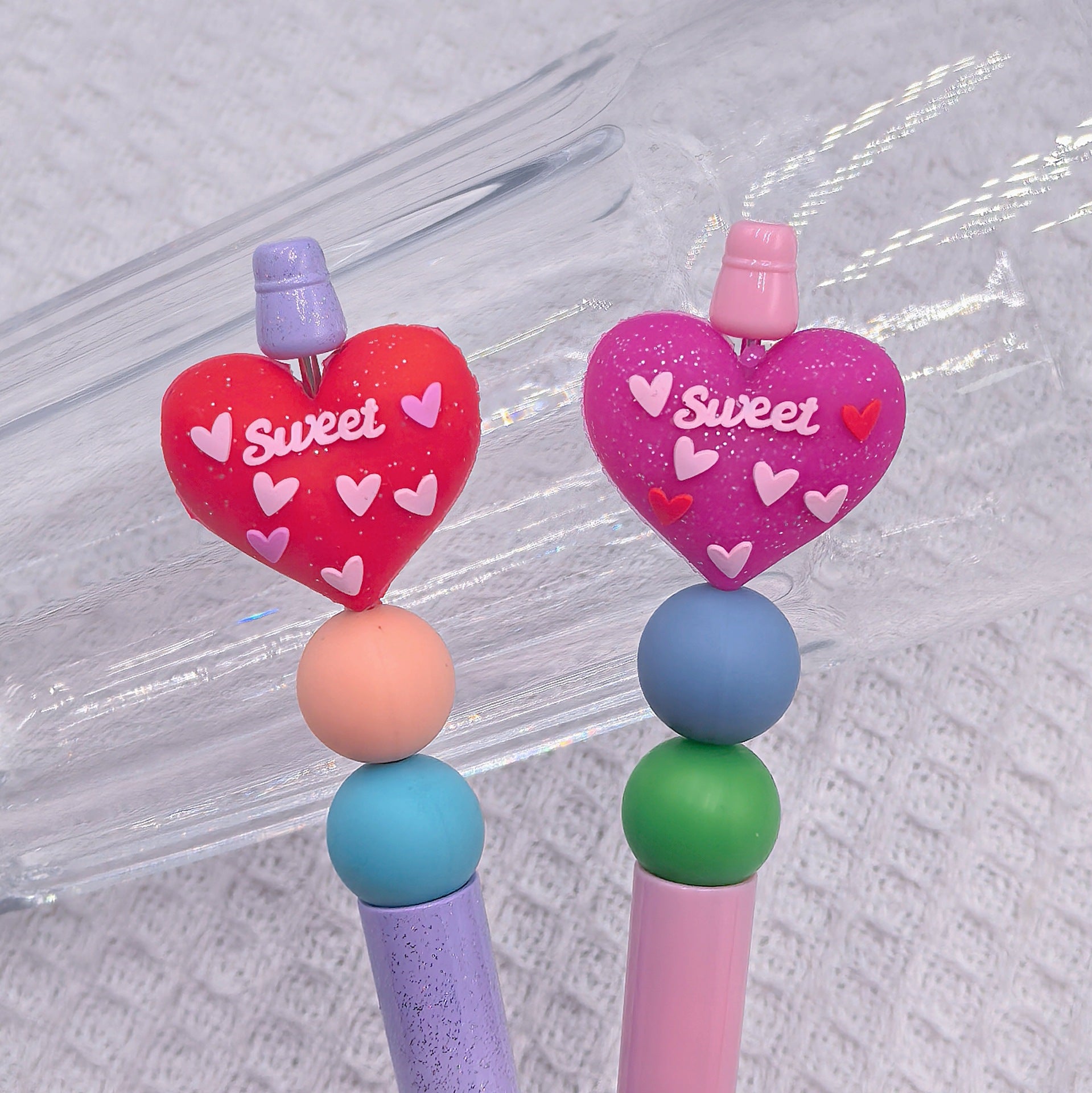 20Pcs Silicone 3D Focal Beads Valentine Day Love Heart Sweet Text 2