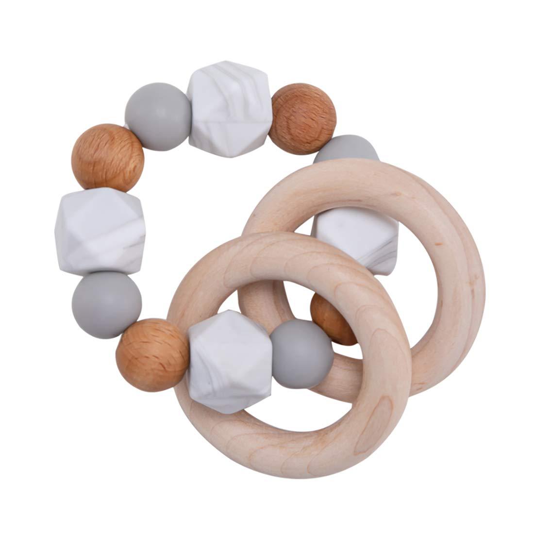Wooden Beech Teething Ring Baby Teether Toy for 6 Months and Up 4