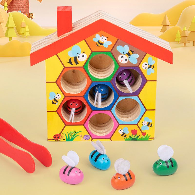 Wooden Montessori Toys Bee Catching Fine Motor Skills 20x18x4cm 3