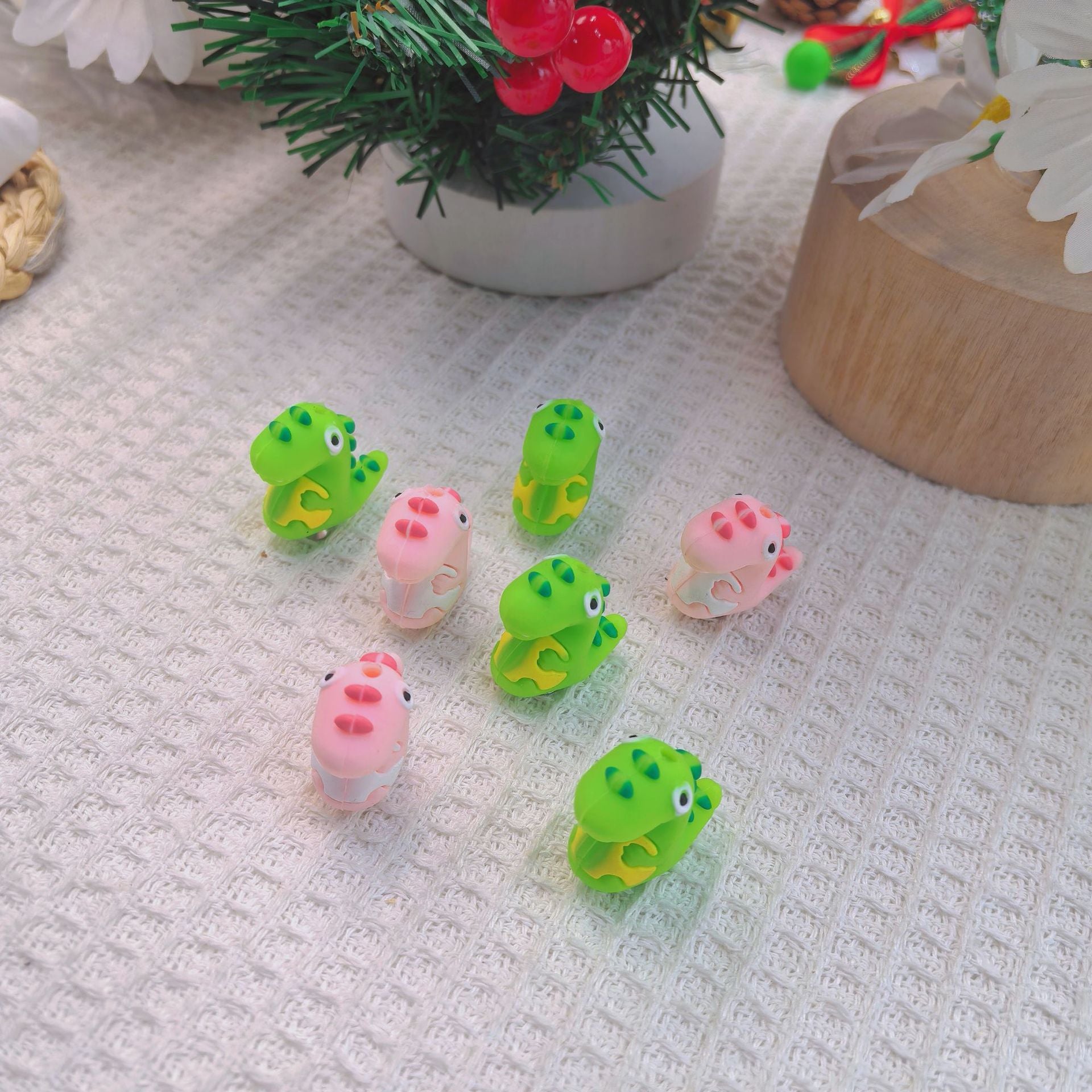 20Pcs Silicone 3D Focal Beads Dinosaur Three Color Cute Design 3