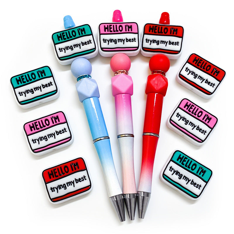 20Pcs Silicone Focal Beads Hello Im Trying My Best Printed Text 3