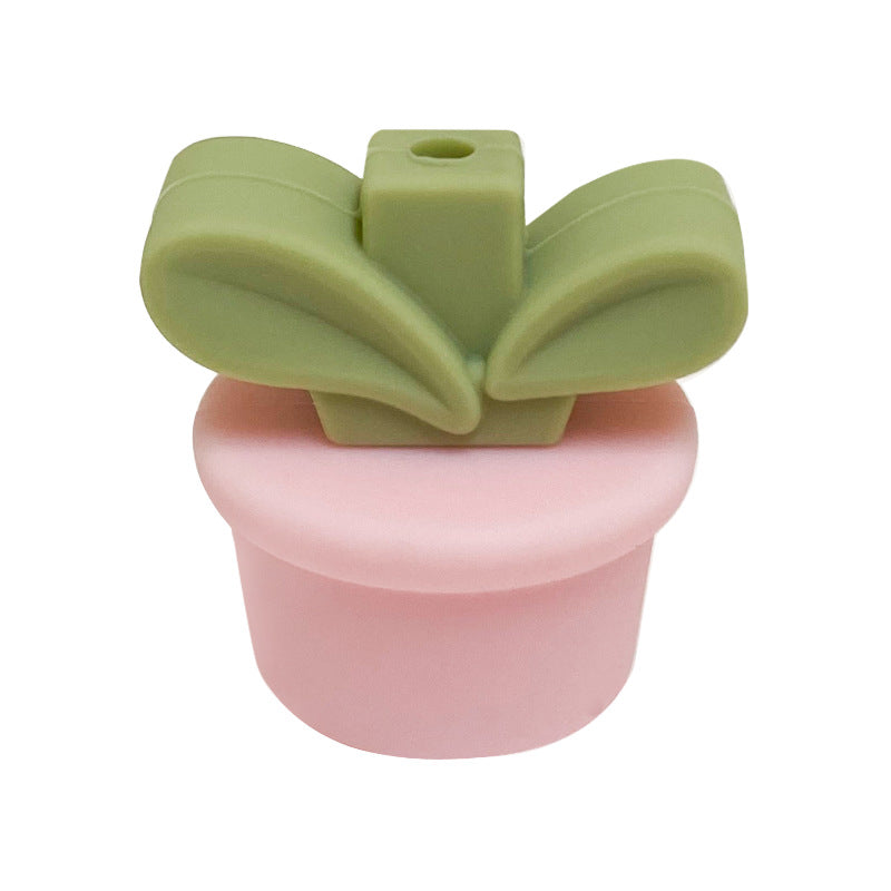 20Pcs Silicone 3D Focal Beads Flowerpot Grass With Leaf Detail 18