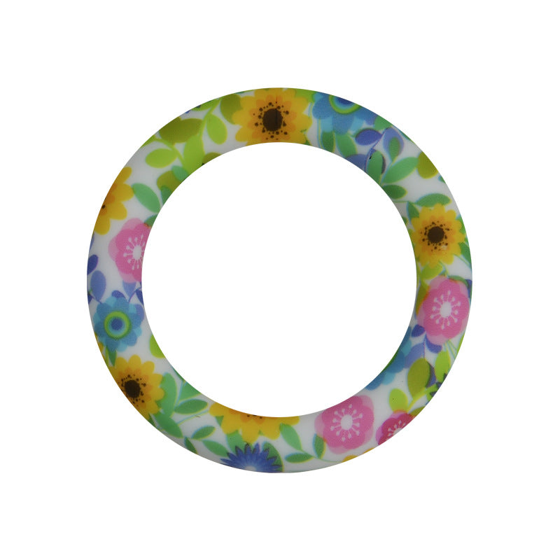 65mm Printed Silicone Beads Rings Multi Color Design 10
