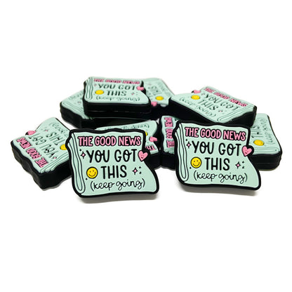 20Pcs Silicone Focal Beads The Good News Message with Printed Text 3