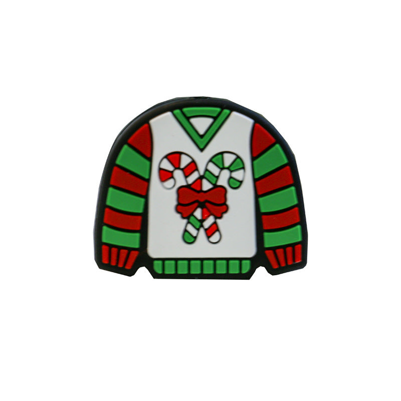 20pcs Silicone Focal Beads Sweater Christmas Candy Cane Print 4
