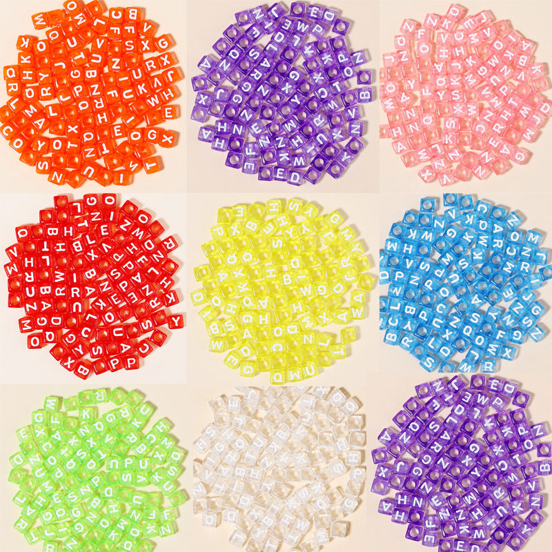 100pcs 6mm Square Acrylic Letters Beads Colorful DIY Accessories 2