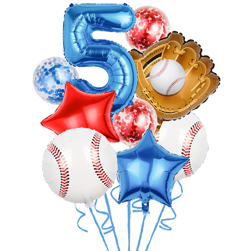 Baseball Foil Balloon Set One Year Birthday Party Decoration 9pcs 8