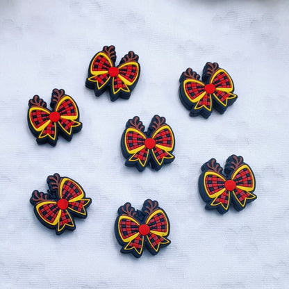 20Pcs Silicone Focal Beads Christmas Deer Bow Design 2