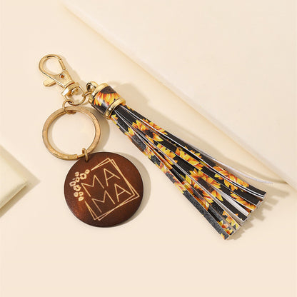 Western Wooden Mama Tassel Keychain Metal Accessory 18