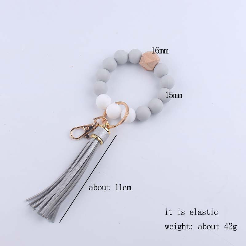 Octagonal Silicone Bead Wristlet Keychain with Tassel Charm 5