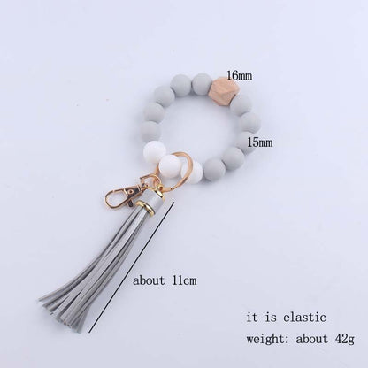 Octagonal Silicone Bead Wristlet Keychain with Tassel Charm 5
