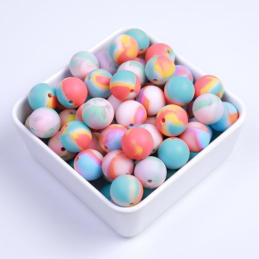 20pcs 15mm Candy Color Tie Dye Silicone Beads Multi Color