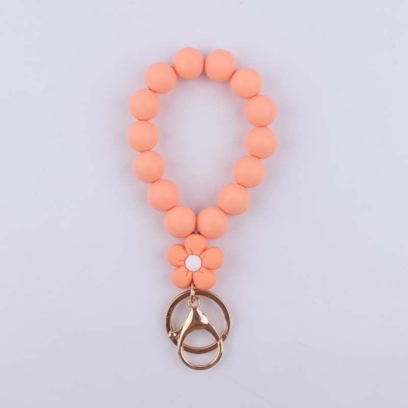 Flower Silicone Bead Wristlet Keychain with Daisy Charm 8