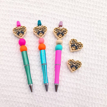 20Pcs Silicone Focal Beads Love Heart Printed Design 4