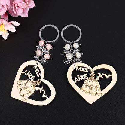 Love Princess Wooden Bead Keychain Heart Shape Charm 3