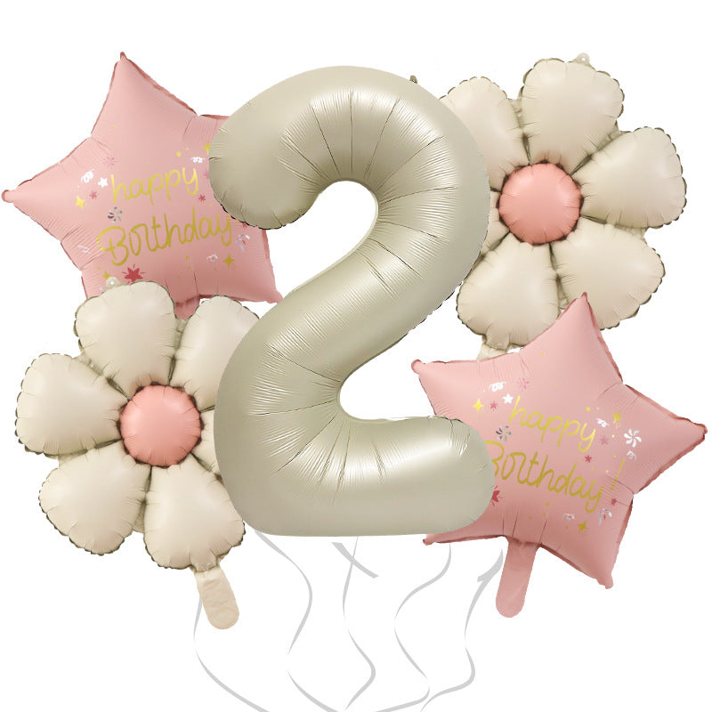 Milk White Bow Ties Bear Retro Daisy Foil Balloon Set 6