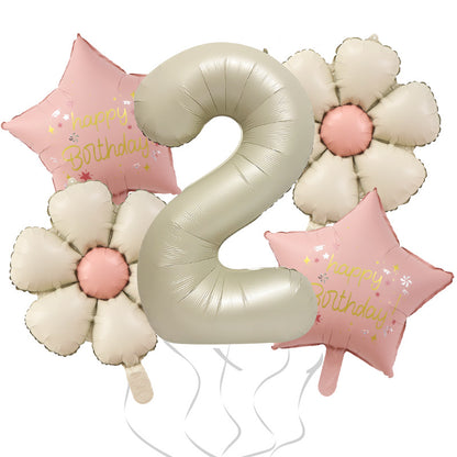 Milk White Bow Ties Bear Retro Daisy Foil Balloon Set 6
