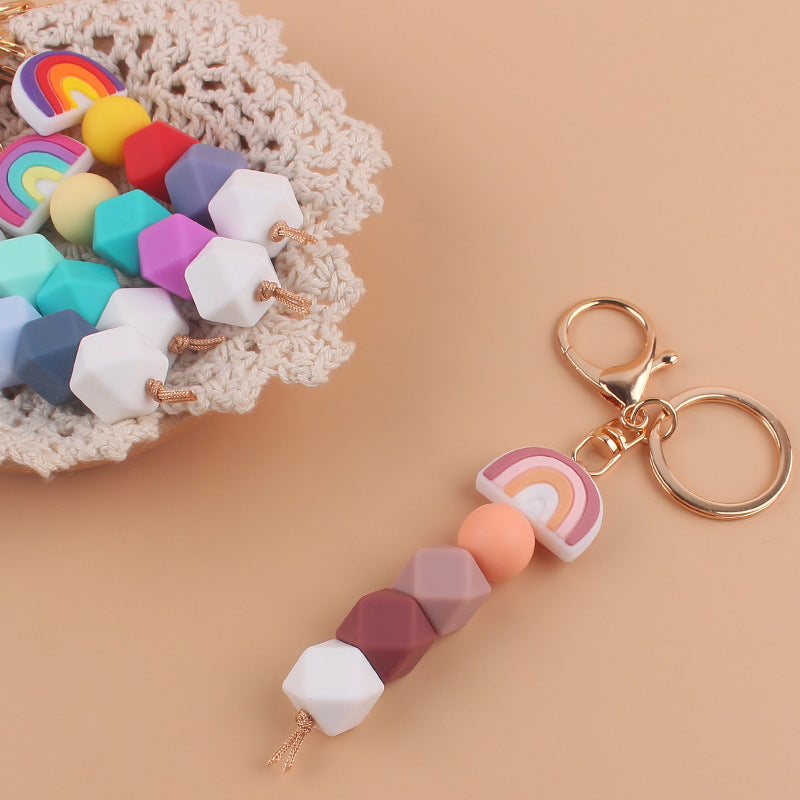 Rainbow Silicone Bead Keychain Geometric Charm 14cm 3