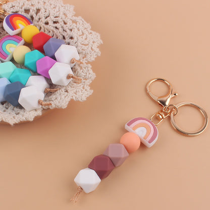 Rainbow Silicone Bead Keychain Geometric Charm 14cm 3