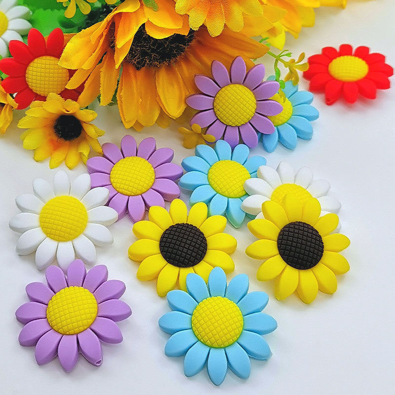 20pcs Silicone Focal Beads Sunflower Flat Design with Center Detail 3