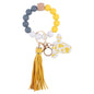 Western Cow Silicone Bead Wristlet Keychain PU Leather Tassel 16