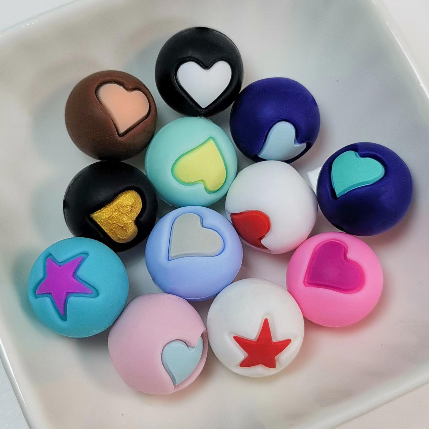 50pcs 15mm Heart Star Silicone Beads Solid Color 2