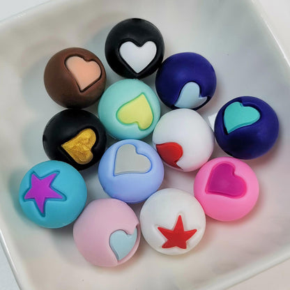 50pcs 15mm Heart Star Silicone Beads Solid Color 2