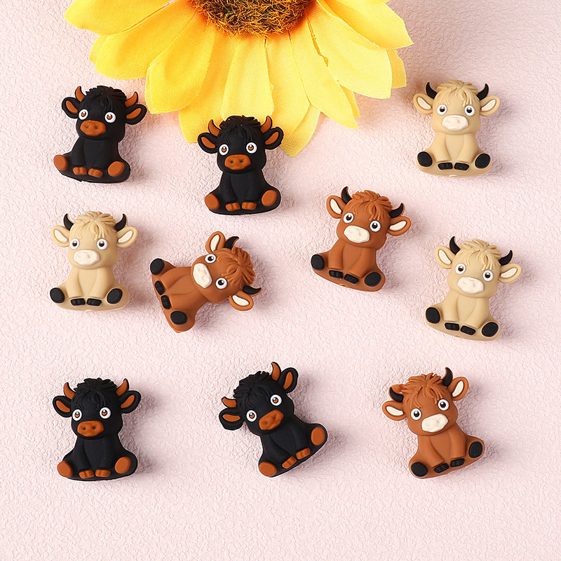 Silicone 3D Focal Beads Highland Cow Sitting Pose 4