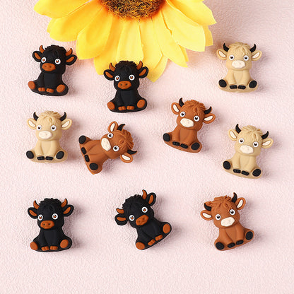 Silicone 3D Focal Beads Highland Cow Sitting Pose 4