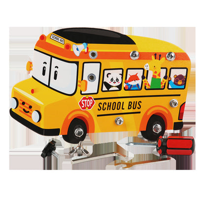 Wooden Montessori Toys Simulation School Bus Car Educational Toy 5
