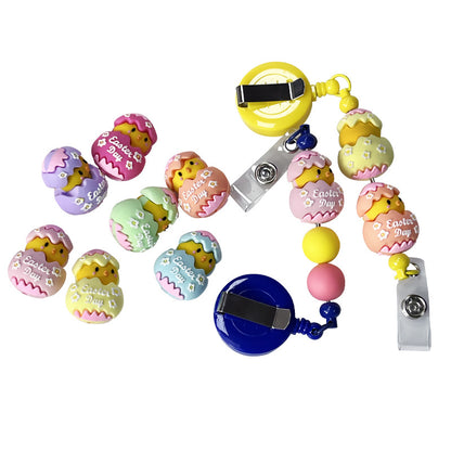 20Pcs Silicone 3D Focal Beads Easter Chicken Hatching Eggs With Printed Text 4
